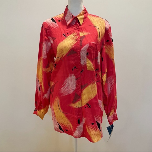 Deadstock/NWT Vintage 80 Ship’N Shore Pink Pop Art Button Down Shirt - Picture 1 of 9